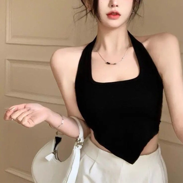 Áo Hai Dây Cổ Yếm Dáng Ngắn Thiết Kế Độc Đáo Thời Trang Quyến Rũ Cho Nữ
