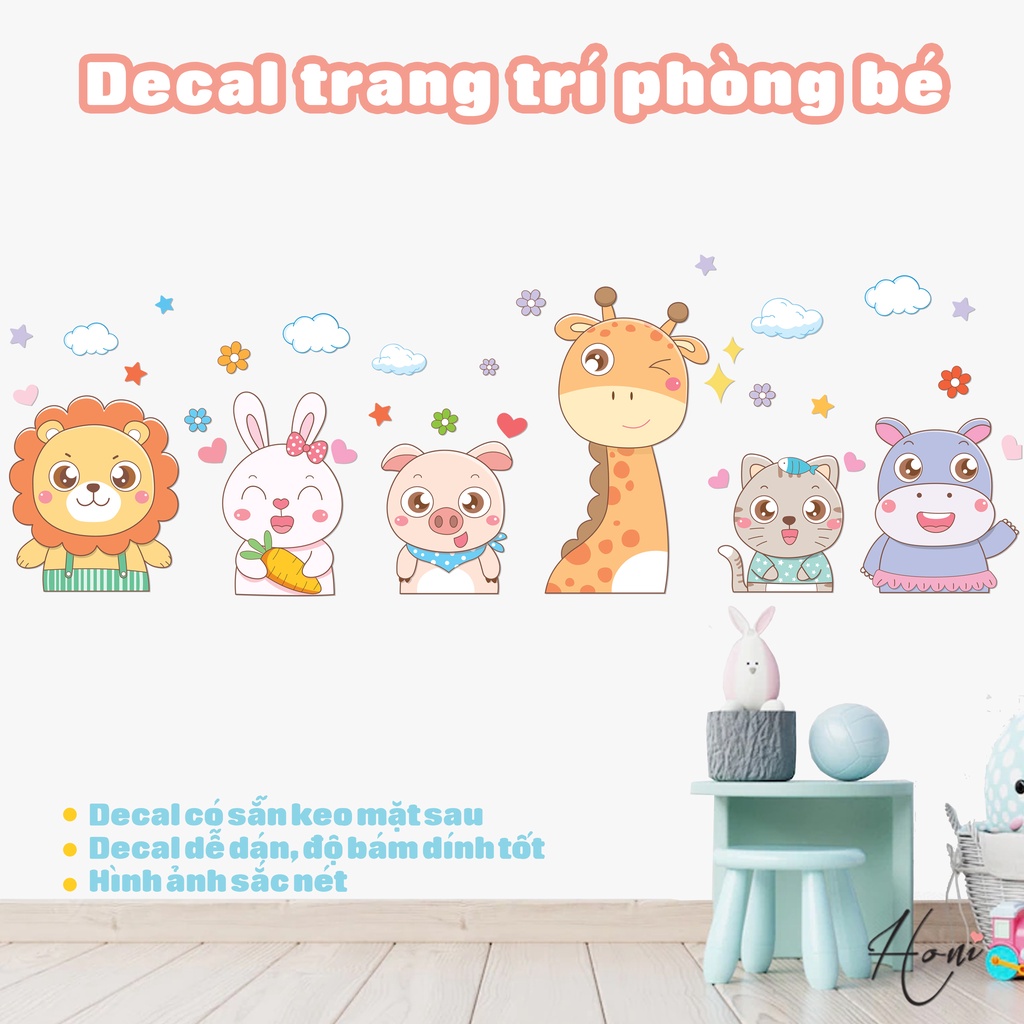 Decal Động Vật Vui Vẻ dán tường cho bé - Trang Trí phòng cho Bé yêu