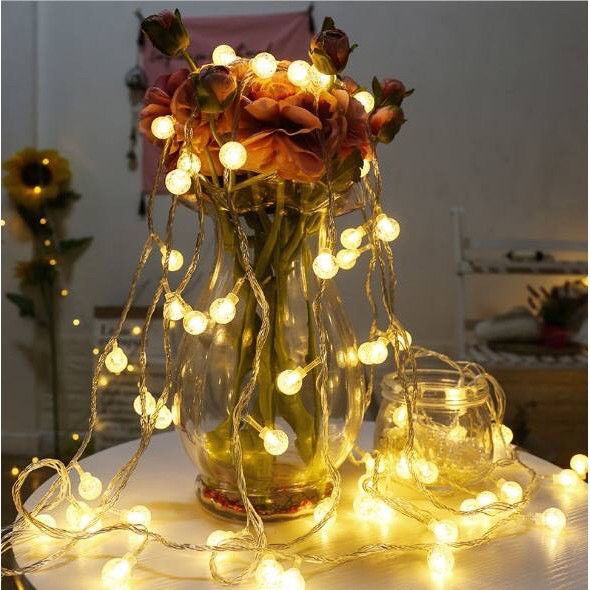 Đèn Led Xài Điện/Pin AA Bóng Đèn Tròn Cherry Ball Trang Trí Noel Lễ Tiệc Decor Phòng Ngủ Ánh Sáng Vàng Lung Linh
