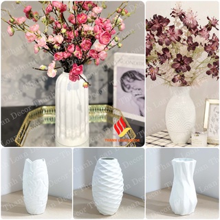 Lọ hoa gốm Bát Tràng thanh lý giá rẻ - cỡ trung - Bình hoa decor sứ sương trang trí đẹp - Nhiều mẫu - Màu trắng