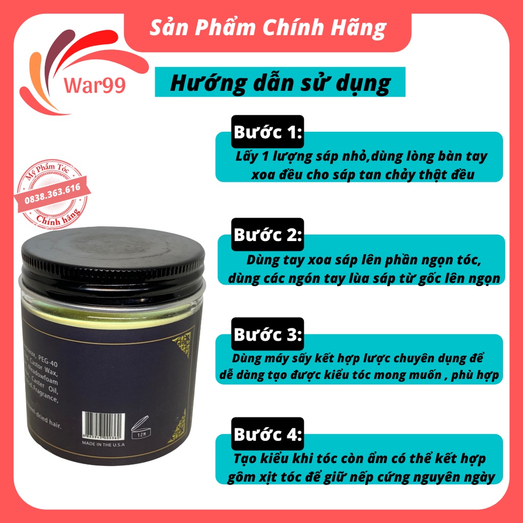 Sáp vuốt tóc nam tạo kiểu BATTLE BORN clay pomade keo vuốt tóc bản cao cấp lọ thủy tinh siêu giữ nếp