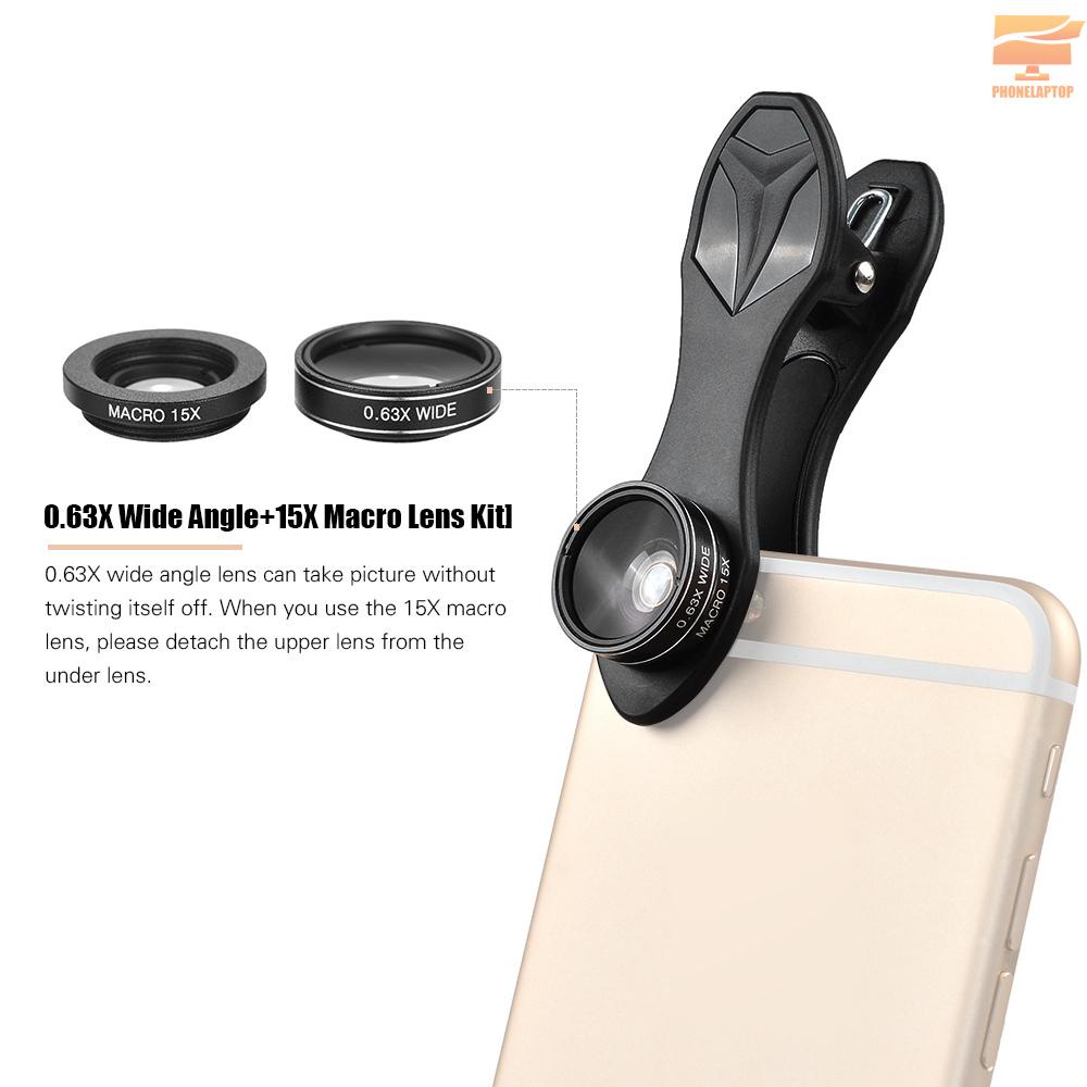 Ống kính 5 trong 1 Lapt APEXEL APL-DG5H 198 ° mắt cá 0.63X góc rộng 15X macro 2X CPL cho iPhone Samsung Huawei