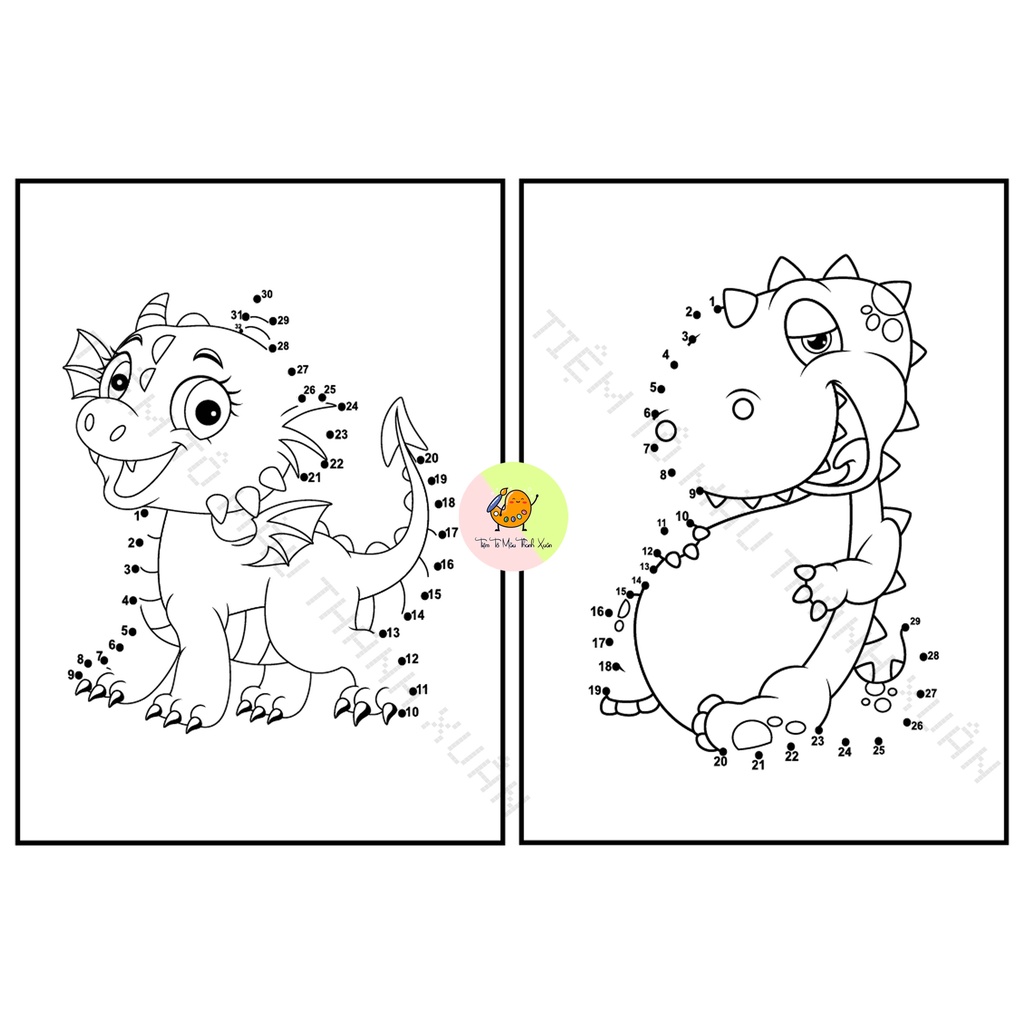 Set 10 Tờ Tranh Tô Màu Nối Số Hình Khủng Long Cho Bé Dành Cho Màu Sáp, Màu Chì - Tiệm Tô Màu Thanh Xuân