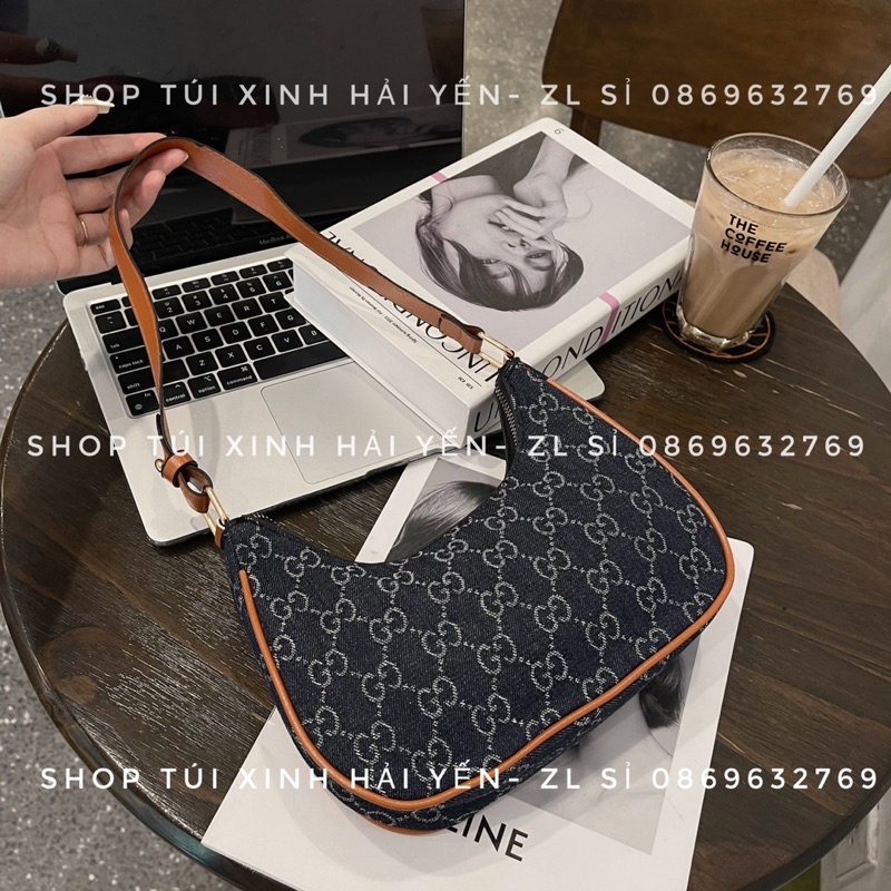 túi kẹp nách, túi đeo vai vải bò hoạ tiết logo