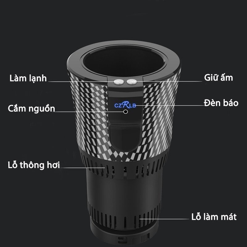 Cốc làm mát nhanh đa năng 12V trên ô tô và văn phòng sử dụng được kép nóng lạnh phủ vân cacbon