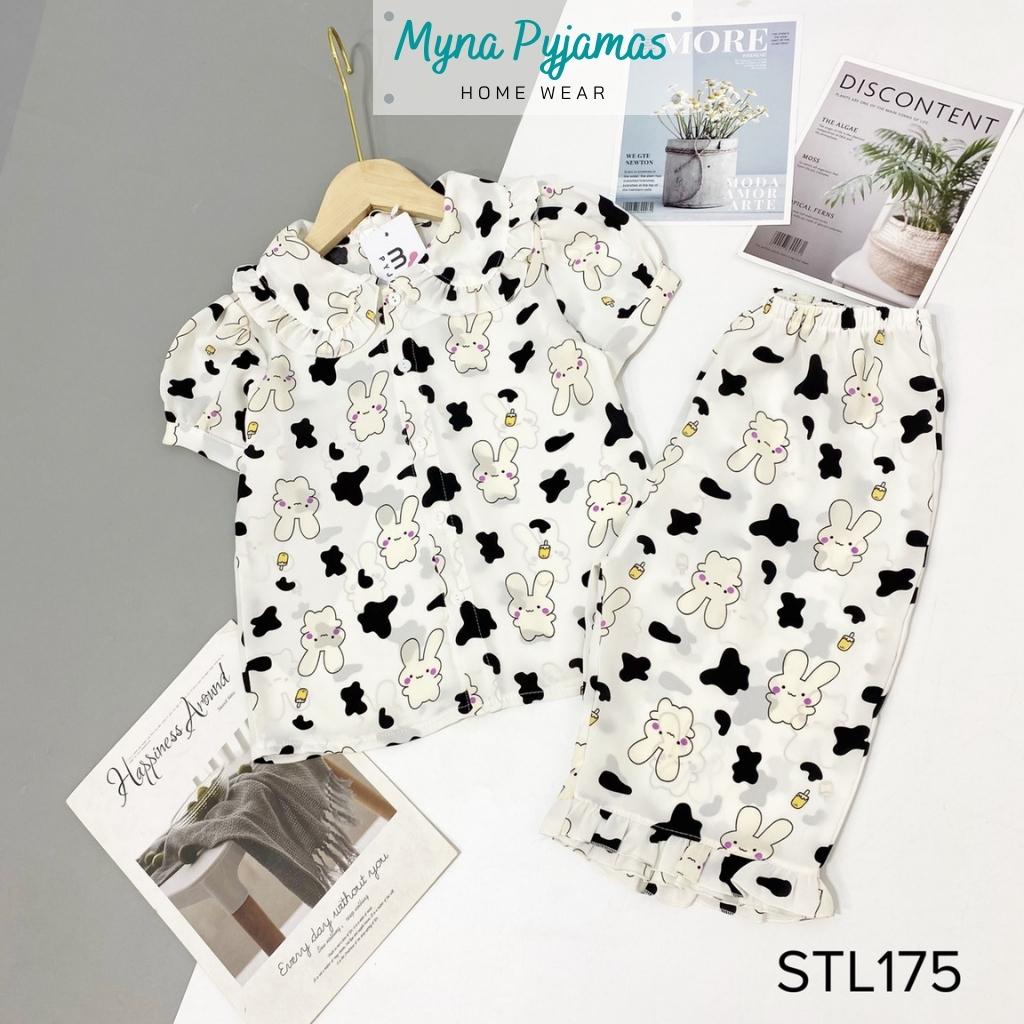 Bộ pijama nữ áo tay ngắn quần lửng MYNA PYJAMAS chất lụa mango mềm mịn không nhăn