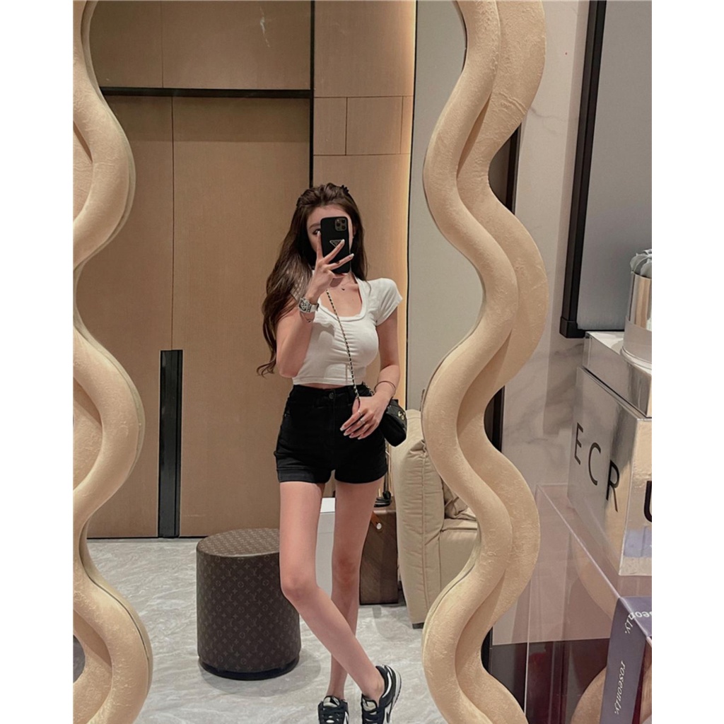 Quần Short Denim Lưng Cao Dáng Chữ a Thời Trang Mùa Hè Quyến Rũ Cho Nữ