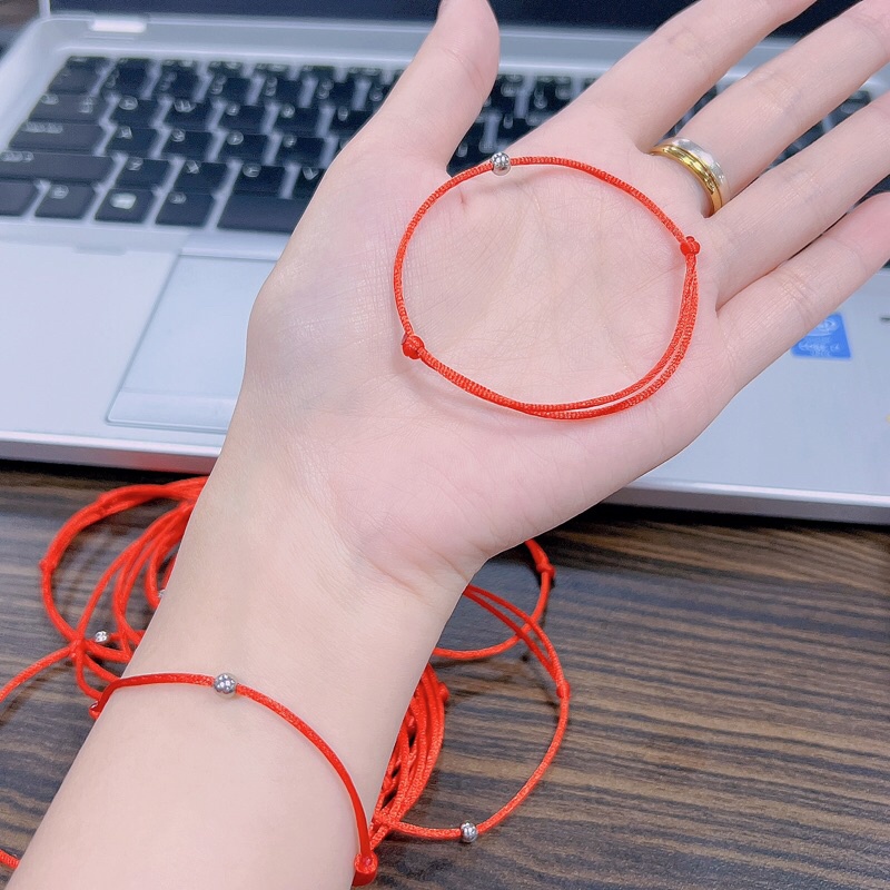Vòng tay chỉ đỏ bi bạc 925 may mắn có thể điều chỉnh size