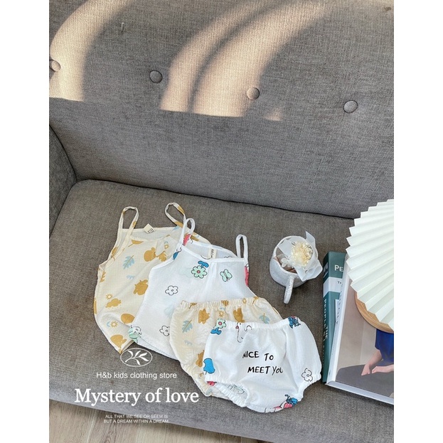 Set Áo 2 Dây Kèm Quần Chip In Hình Chất Đũi Xốp Thấm Hút Mồ Hôi Cho Bé Trai Bé Gái