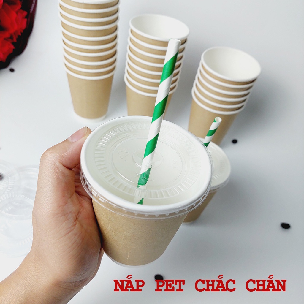 50 chiếc cốc giấy nâu 2 lớp nắp bằng 240ml - 8oz NHẬP KHẨU HÀN QUỐC