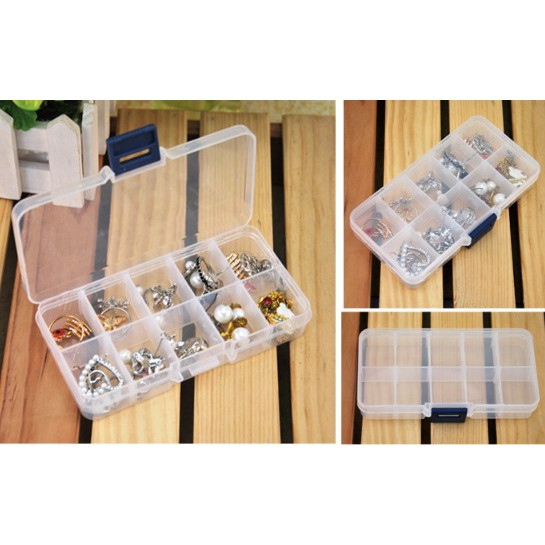 Hộp đựng trang sức 10 ngăn tiện lợi - Hôp nhựa trong suốt 10 ngăn