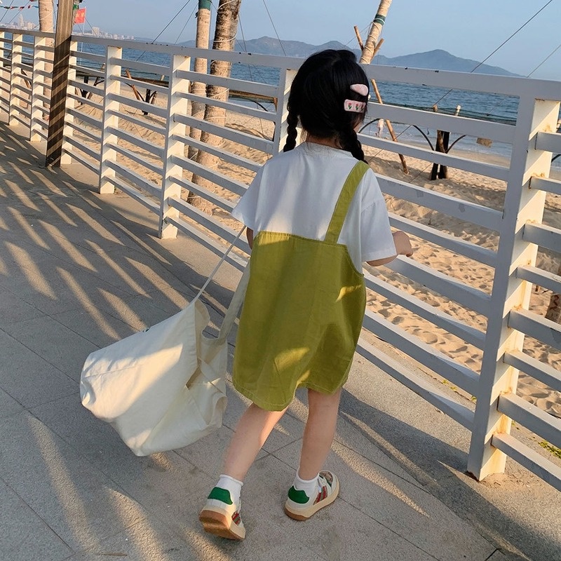 Đầm Ngắn Tay Phối Dây Xinh Xắn Thời Trang Mùa Hè Cho Bé Gái