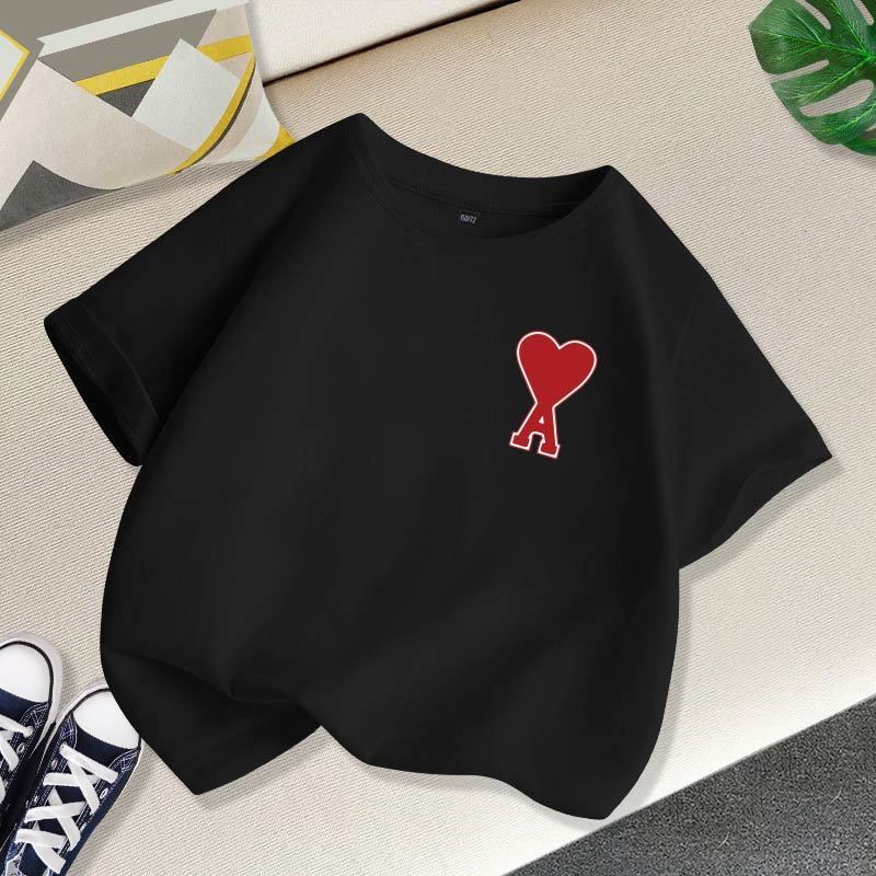 Áo Thun Cotton Trắng Tay Ngắn Offer~2022 Hàng Mới In Họa Tiết Trái Tim Thời Trang Dành Cho Bé Gái
