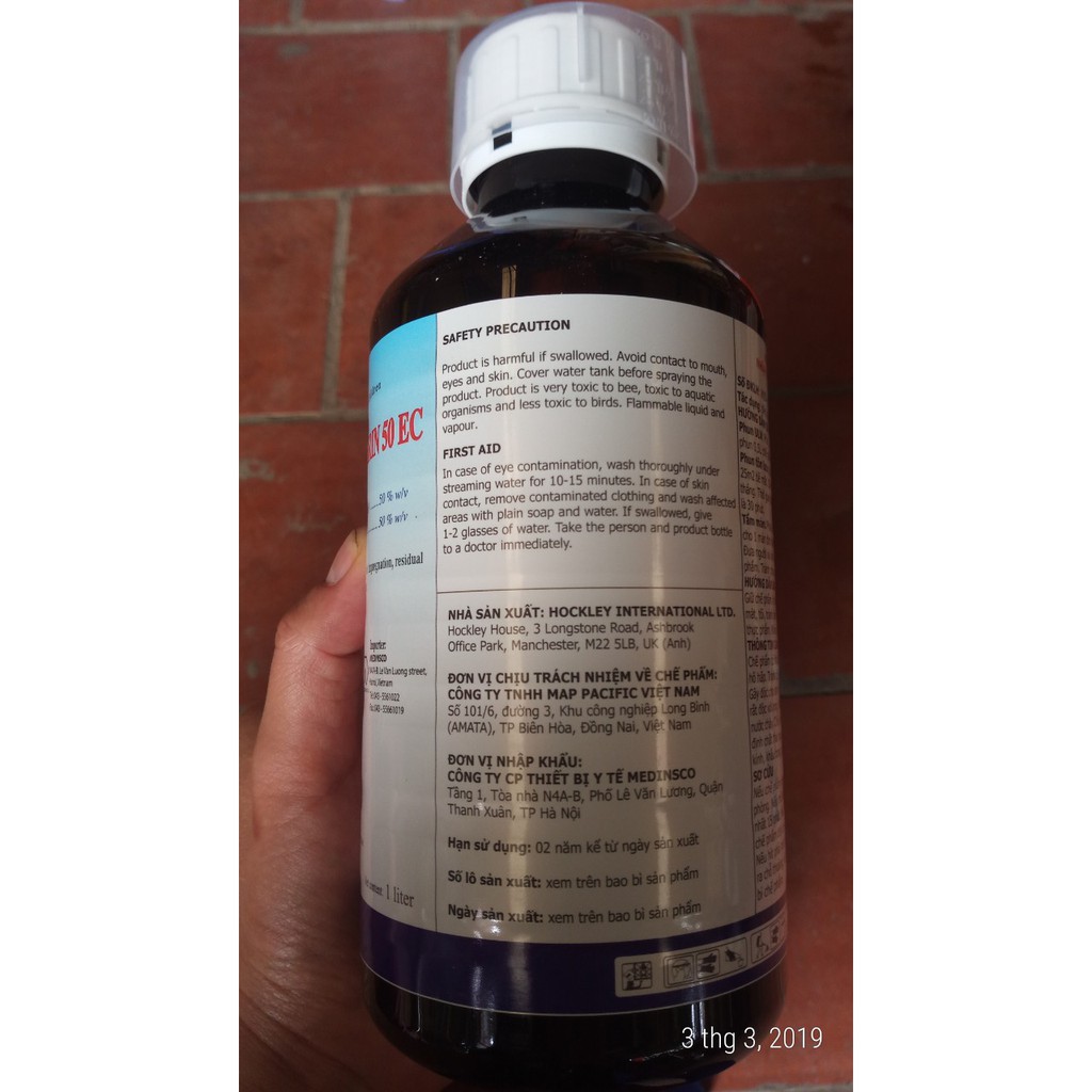 Thuốc Muỗi PERMETHRIN 50EC (Nhập khẩu nguyên chai từ Anh Quốc)/ 1000 ml.