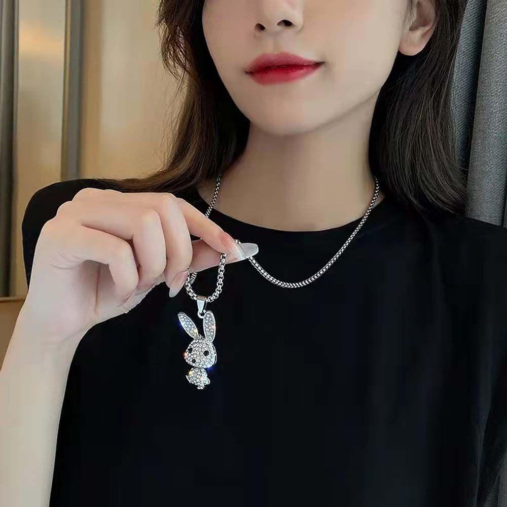 FORBETTER Vòng Cổ Choker Bằng Thép Titan Mặt Thỏ Hoạt Hình Màu Bạc / Vàng Phong Cách Punk Hip Hop Thời Trang Cho Nữ