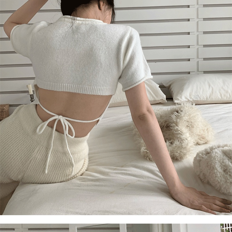 Áo Croptop Hở Lưng Quyến Rũ Phong Cách Âu Mỹ Cá Tính áo thun cotton nữ，buộc lại phần trên được cắt xén，áo thun trắng trơn nữ