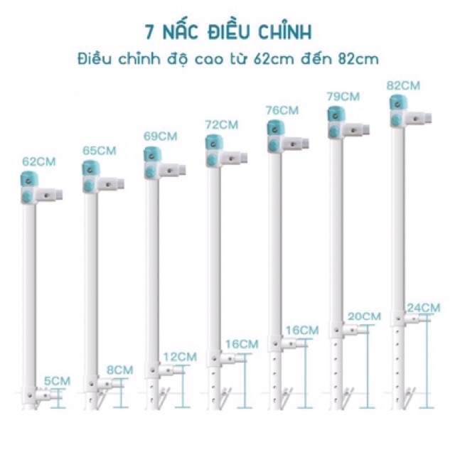 Thanh chắn giường 2m2/ 2m/ m8/ m6/ m5 cao 82cm