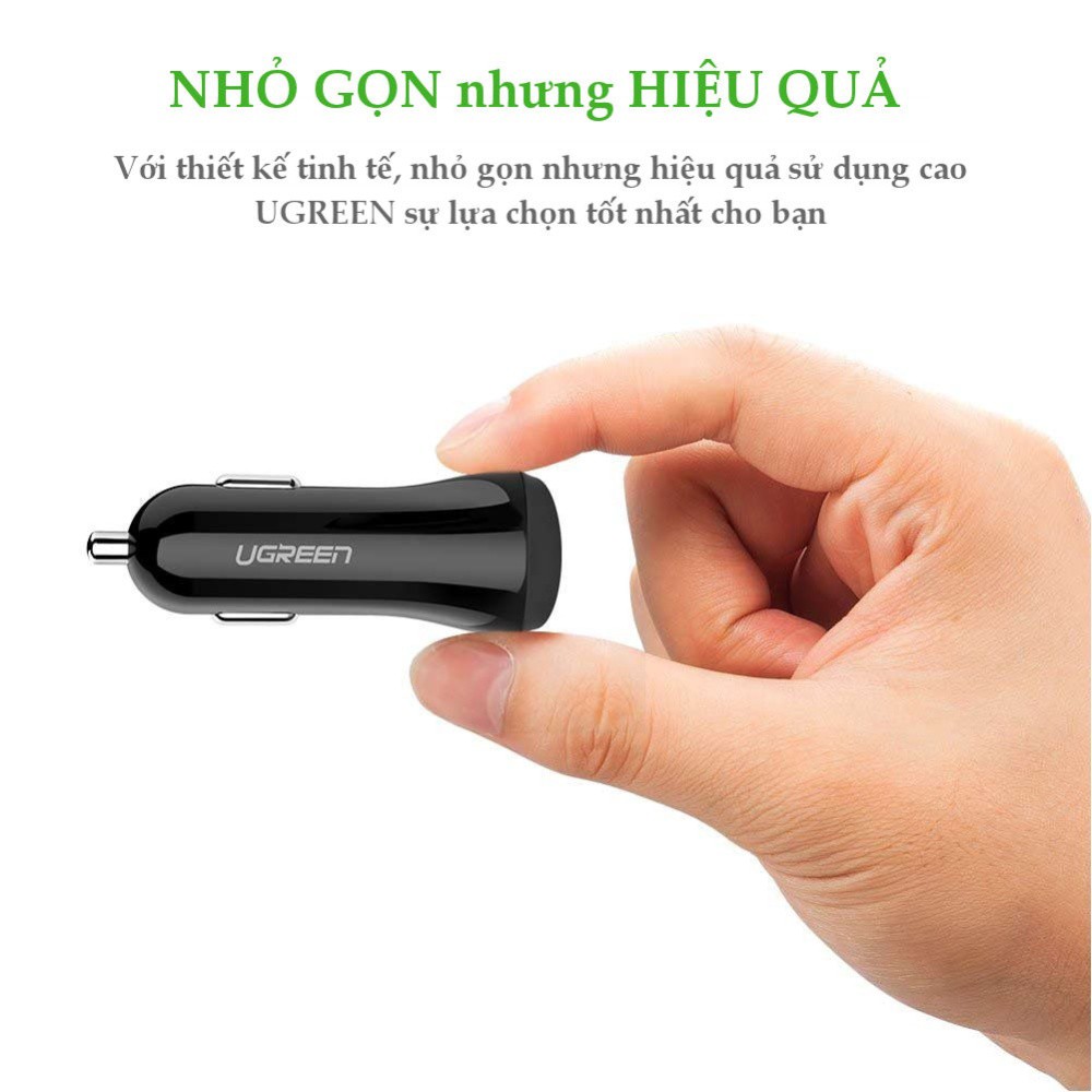 Cốc sạc dạng tẩu trên ô tô 2 cổng USB (5V-1A và 5V-2.4A) UGREEN CD114 20392