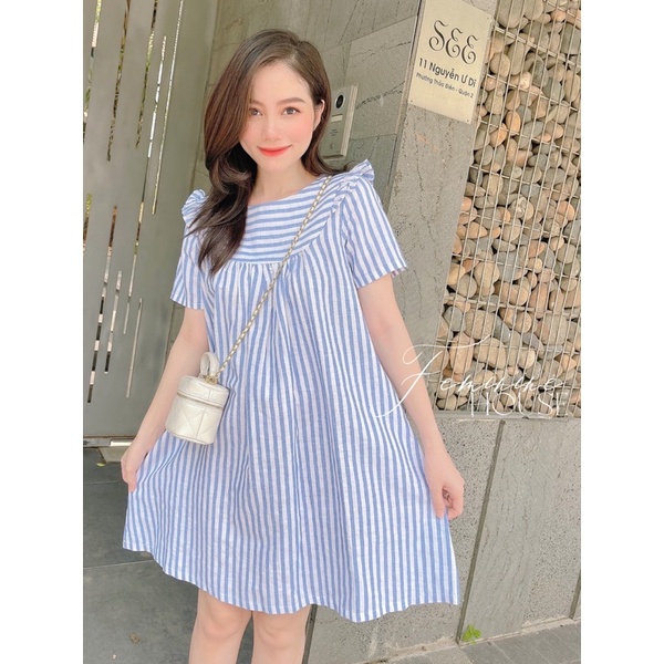 Đầm Suông Linen, váy kẻ suông, váy sọc linen mát mẻ diện hè