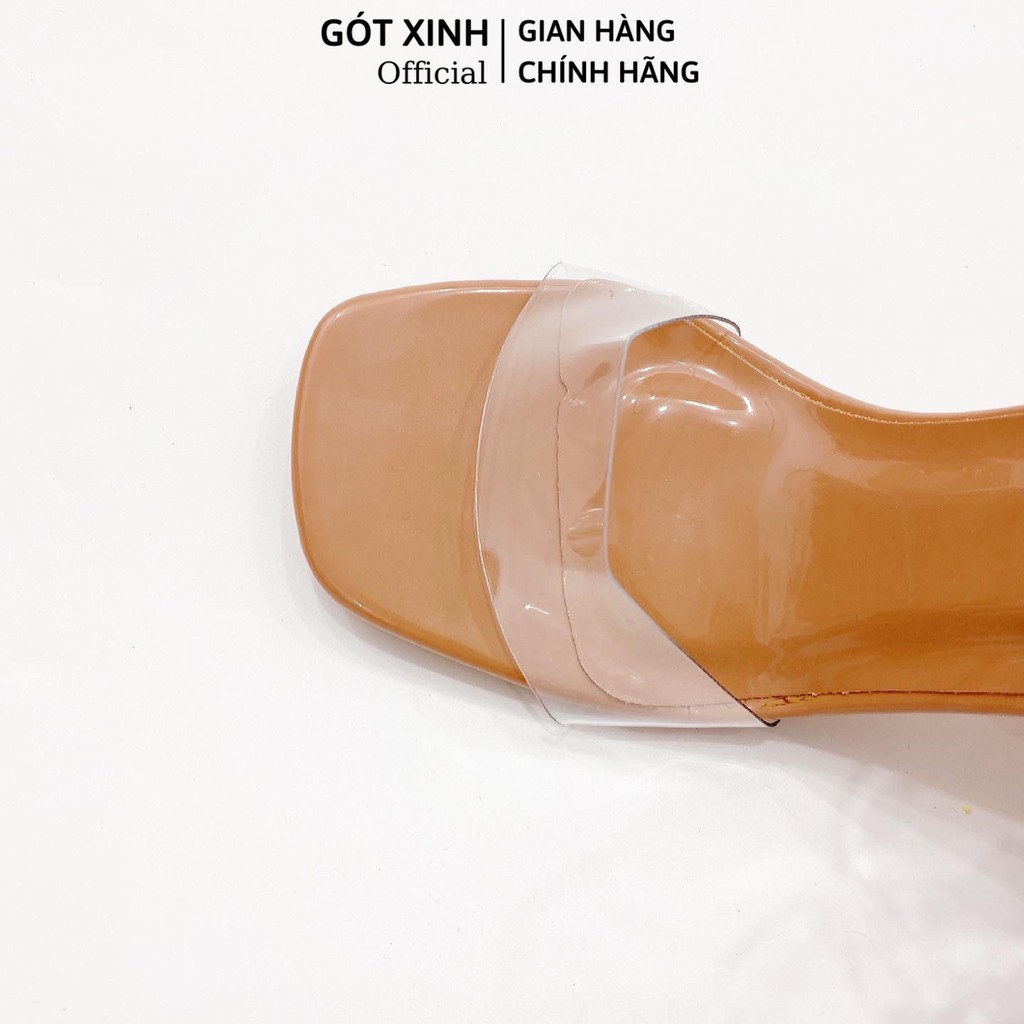 Giày sandal cao gót nữ GÓT XINH GD9 mũi vuông quai ngang mika trong kiểu dáng thanh lịch cao 7cm