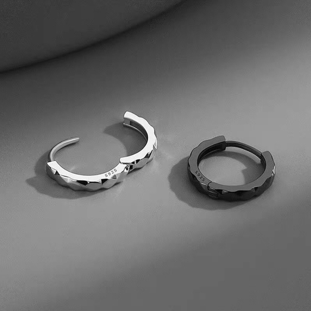 Bông tai, Khuyên tai nam nữ bạc dáng tròn viền cạnh lấp lánh phong cách thanh lịch, Độc đáo, Cá tính, Unisex, 1 Chiếc