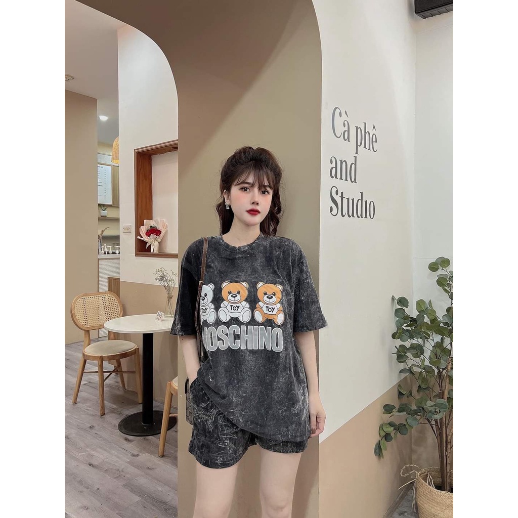 Đồ bộ thun cotton đùi form rộng họa tiết 3 chú gấu