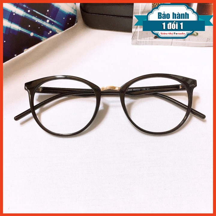 [Gía siêu rẻ]  Gọng kính cận tròn 208 đã đeo là XINH -Nhận Cắt Mắt-Tặng kèm hộp+khăn+Chai nước lau kính