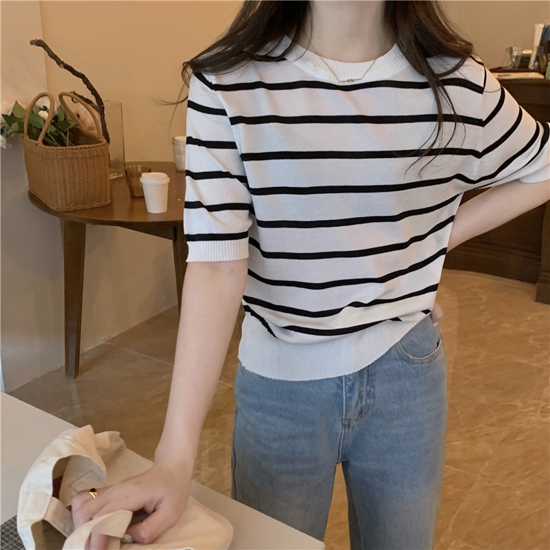 Áo Dệt Kim Họa Tiết Kẻ Sọc Màu Sắc Phong Cách Hàn Quốc Thời Trang 52660