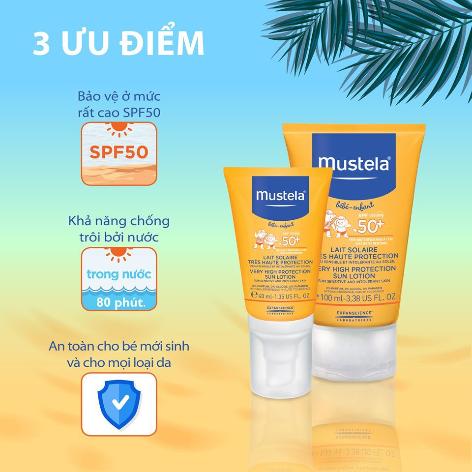 Kem Chống Nắng Cho Trẻ Sơ Sinh & Em Bé Mustela SPF 50+ (Very High Protection Sun Lotion) 100ml