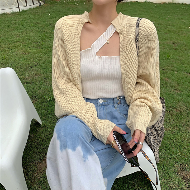 Áo Khoác Cardigan Dệt Kim Tay Dài Dáng Rộng Thiết Kế Đơn Giản