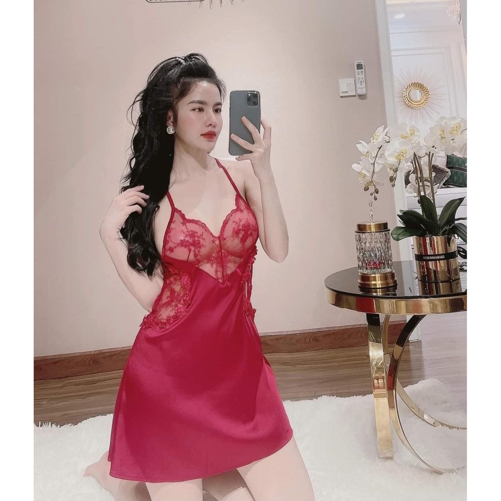 (M.33) Váy ngủ hai dây lụa satin sexy cao cấp Đầm mặc nhà gợi cảm quyến rũ