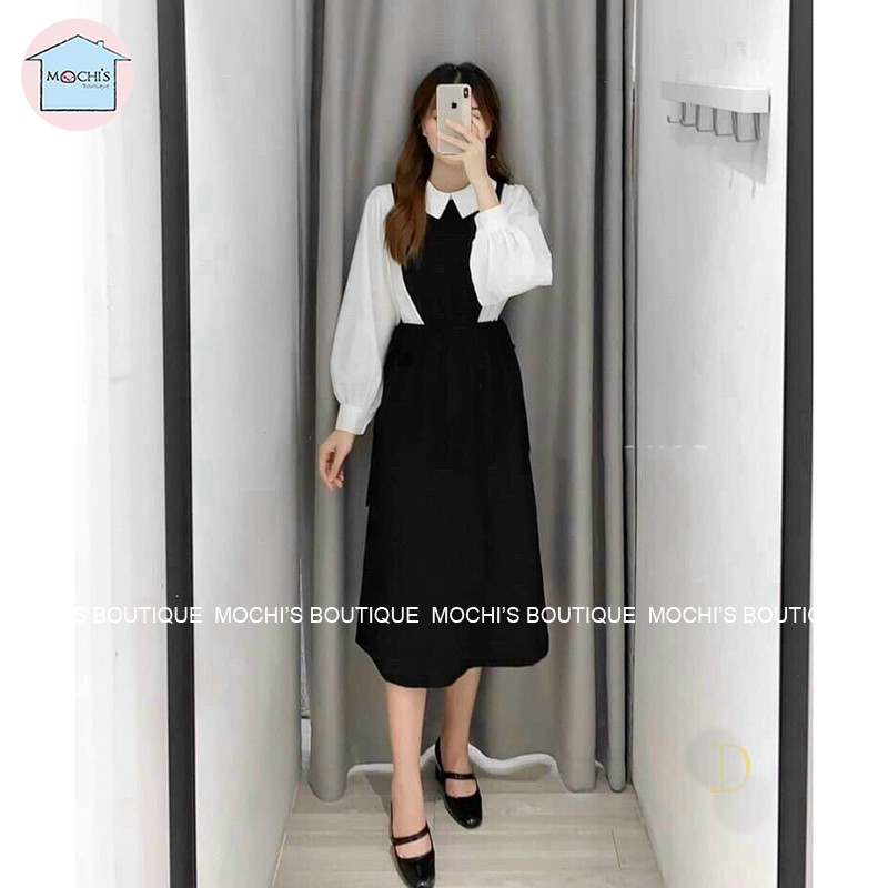 Váy đầm vintage tiểu thư dáng dài, mẫu váy đầm babydoll tay phồng cổ bẻ có dây rút eo điều chỉnh,kiểu dáng nhẹ nhàngM046 | BigBuy360 - bigbuy360.vn