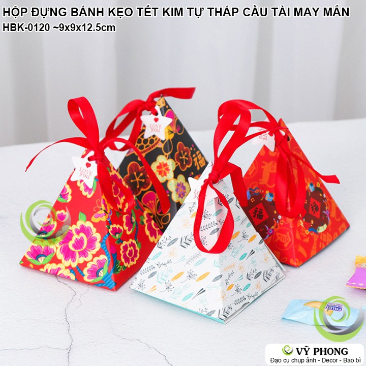 HỘP GIẤY ĐỰNG BÁNH KẸO QUÀ TẾT NĂM MỚI HÌNH KIM TỰ THÁP TÀI LỘC MAY MẮN ĐỰNG QUÀ TẶNG TÂN XUÂN NEW YEAR HBK-0120