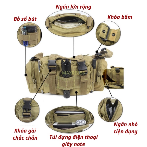 Túi đeo hông đeo chéo phụ 7D phong cách quân đội đi phượt du lịch vải bố bền đẹp chống nước cao cấp