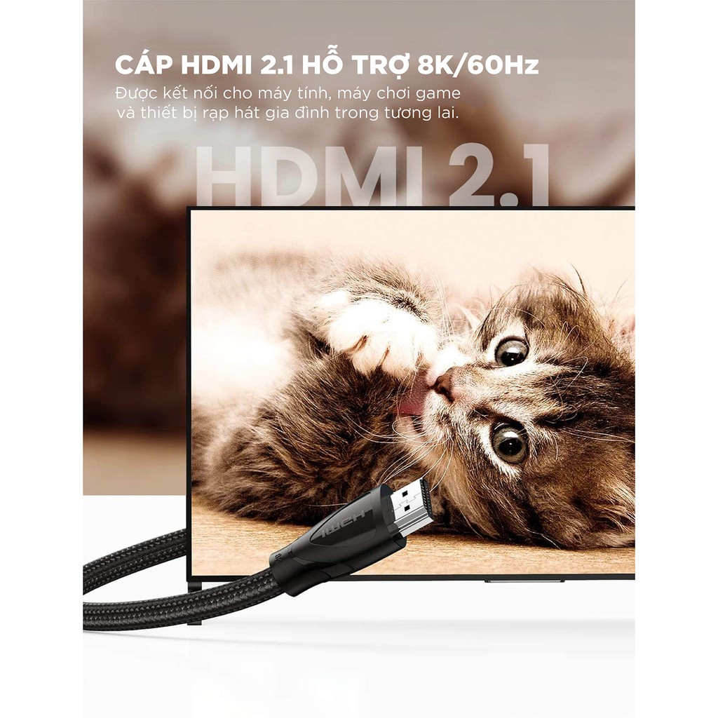 Dây cáp HDMI 2.1 hỗ trợ 8K / 60Hz dài từ 1-3m Ugreen 80404 HD140 - Hàng phân phối chính hãng bảo hành 18 tháng