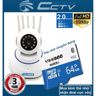 Camera ip yoosee 5 anten độ phân giải 2.0m - fullhd 1080p - đàm thoại 2 chiều - camera ip yoosee xoay 360°