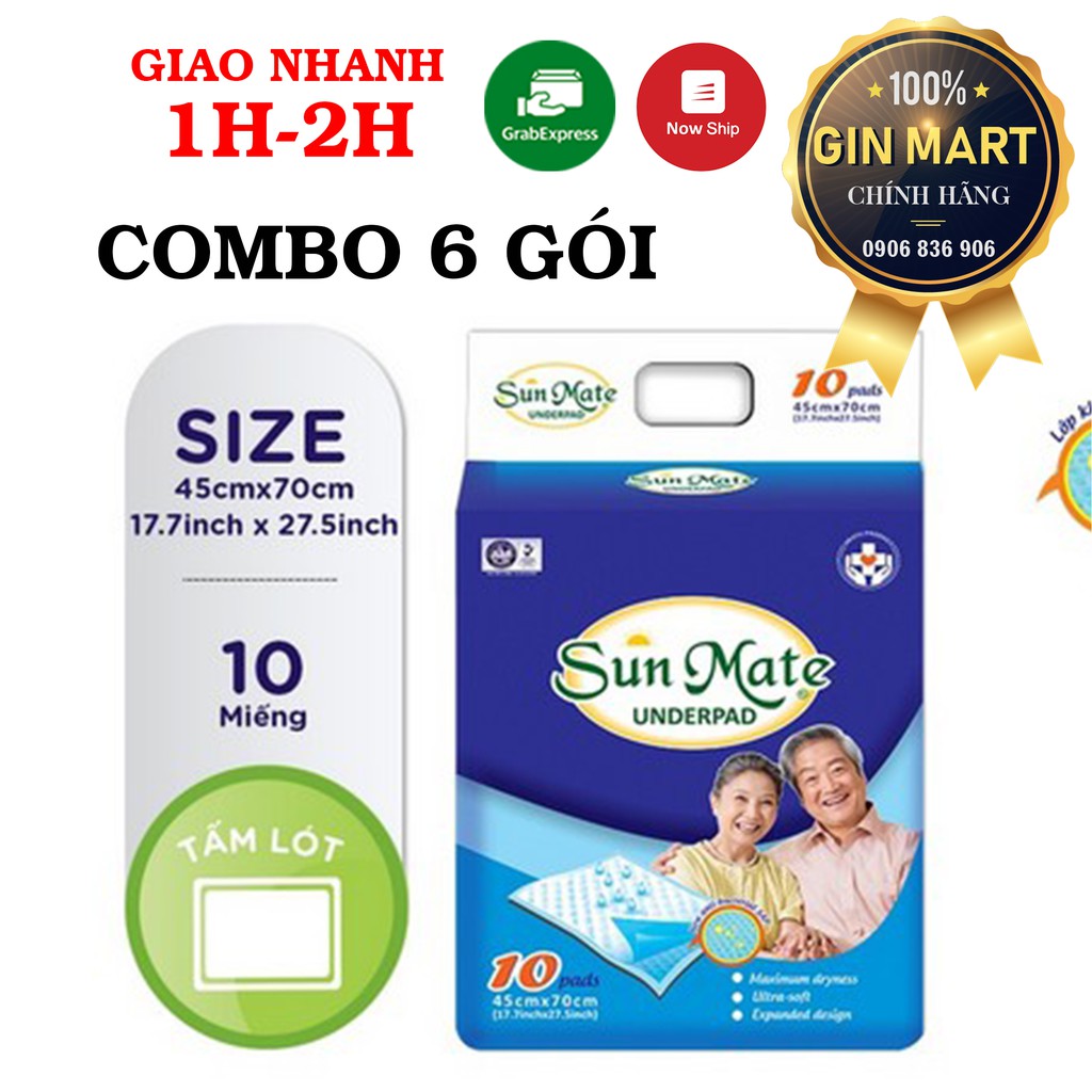 COMBO 6 GÓI TẤM LÓT SUNMATE 45x70 cm và 60x70cm