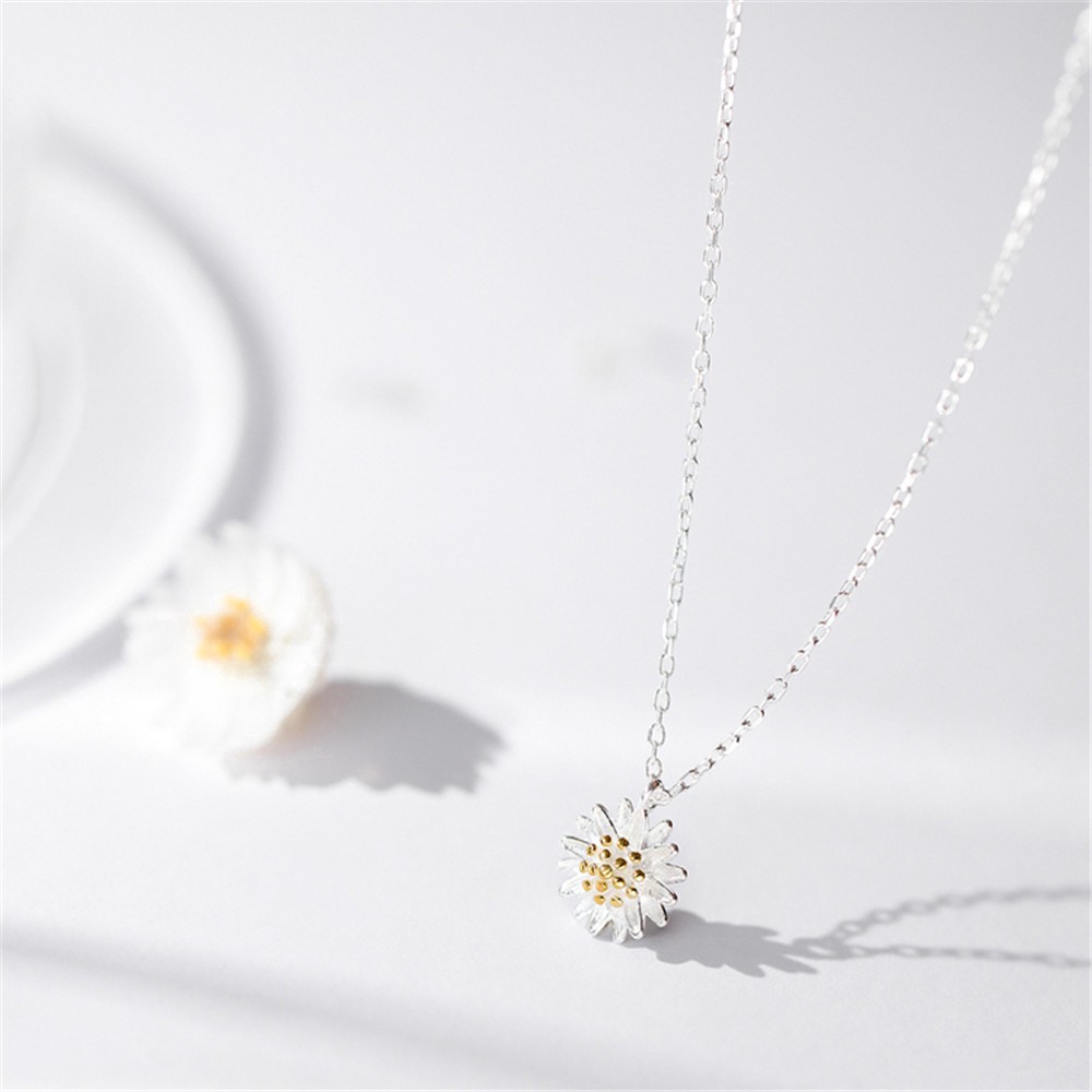 Dây Chuyền Bạc Mặt Hình Hoa Cúc Đơn Giản Phong Cách Hàn Quốc