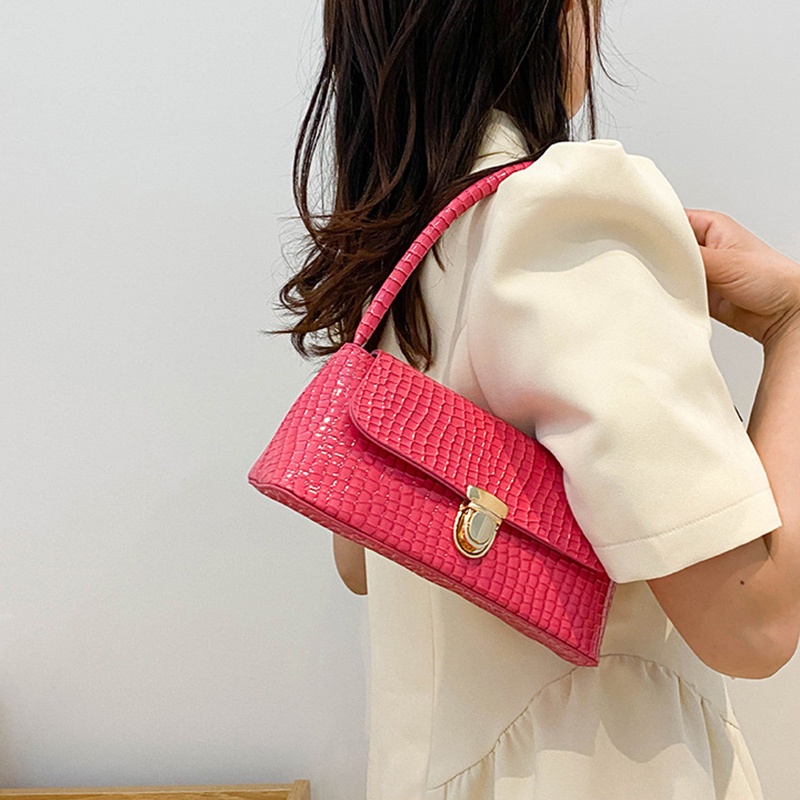 IELGY Túi Đeo Vai Có Khóa Họa Tiết Đá Phong Cách Hàn Quốc Cho Nữ