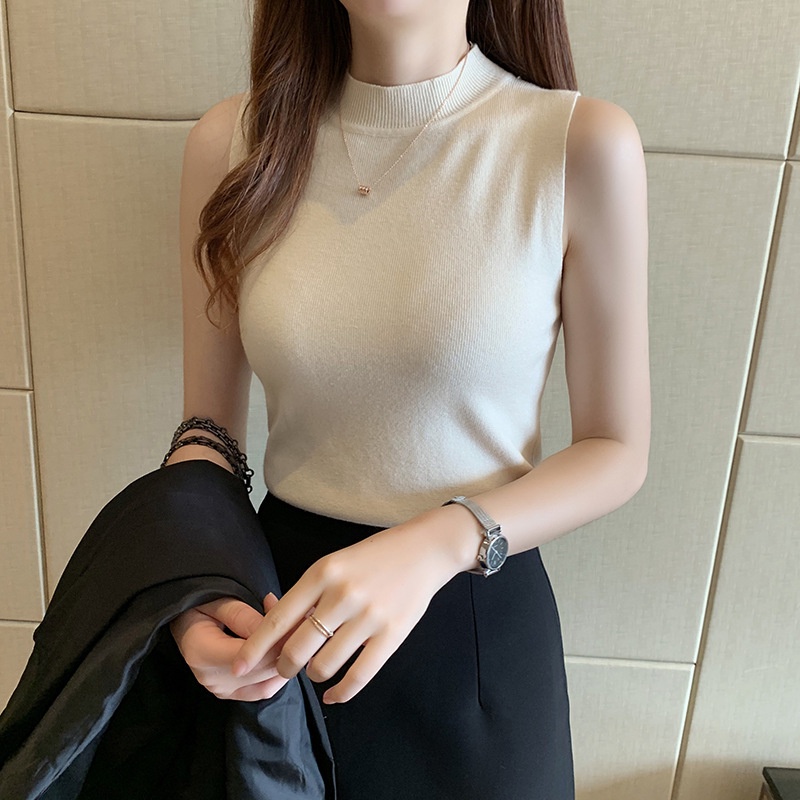 Áo Dệt Kim Sát Nách Cổ Lọ Thời Trang Cho Nữ