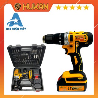 Máy khoan pin HUKAN đầu 13ly có búa khoan tường khoan vít tặng bộ phụ kiện(Chính Hãng)