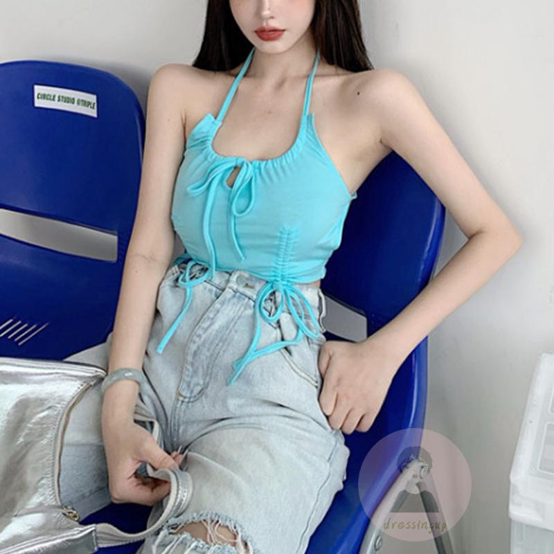 Áo Tank Top Không Tay Hở Lưng Màu Sắc Đơn Giản Dành Cho Nữ