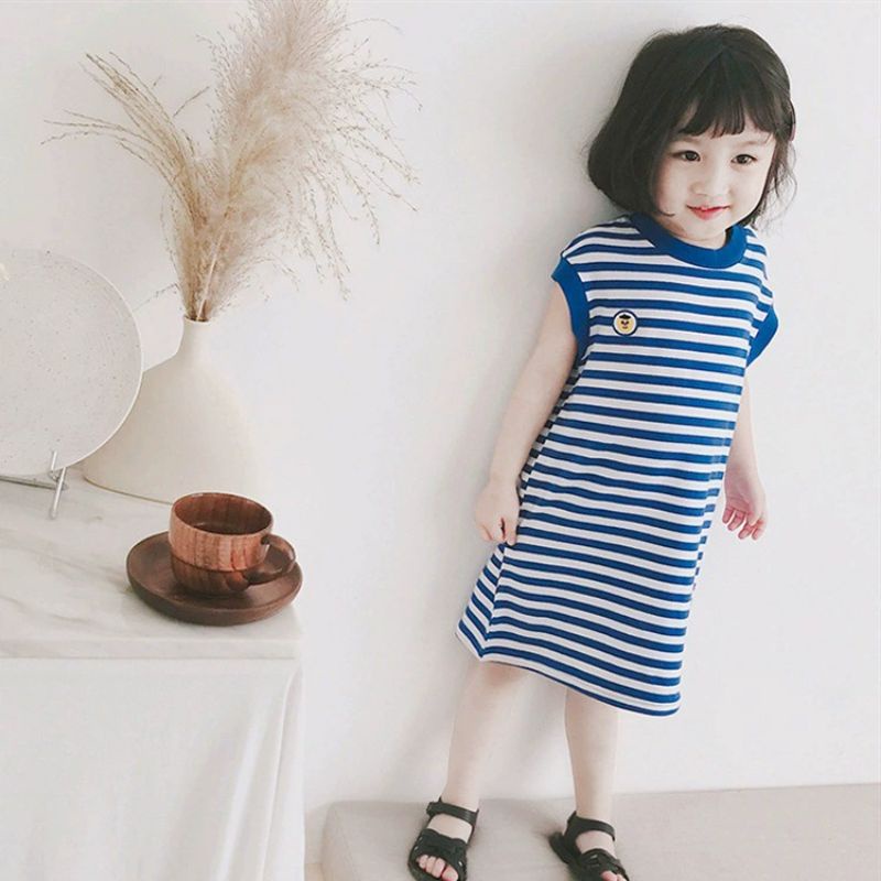 Váy xuông cho bé gái kẻ ngang màu xanh trắng. Váy hàng Quảng Châu