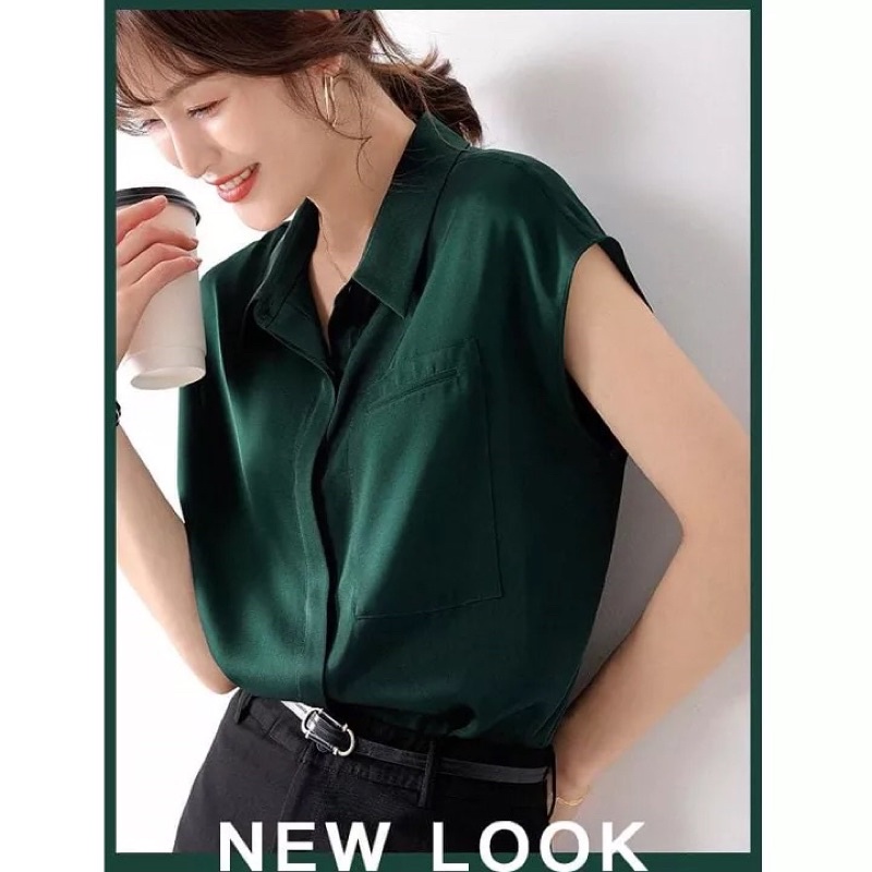 Áo voan cộc tay màu xanh
