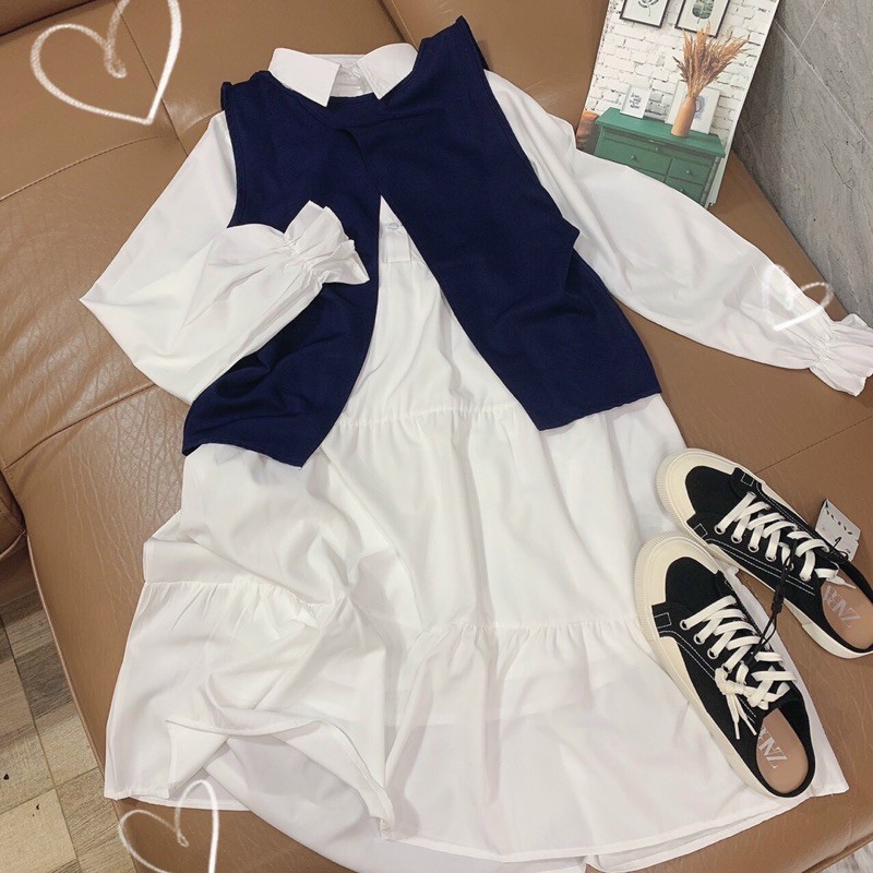 Set đầm sơ mi babydoll kèm gile