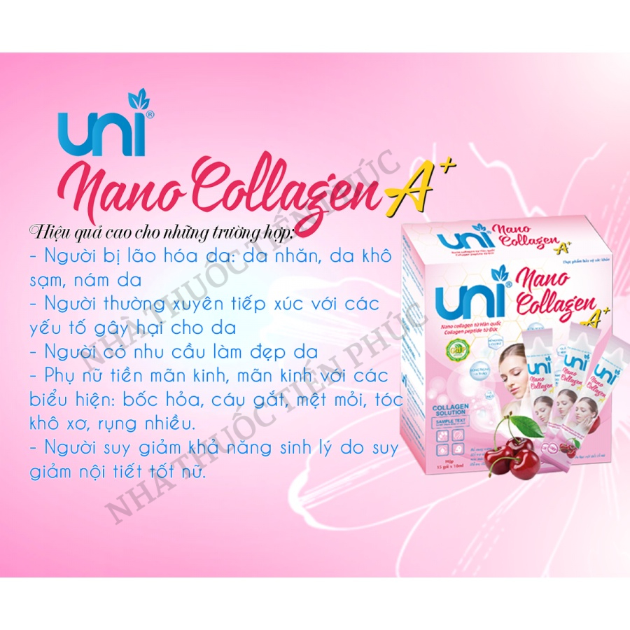 UNI NaNo Collagen - A++  Làm đẹp da, tăng cường nội tiết tố.Hộp 15 gói