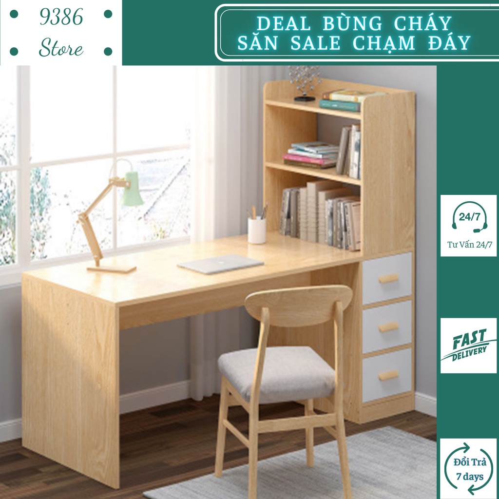 Bàn làm việc gỗ kèm giá sách tiện dụng 1m4 BAH008 9386 STORE