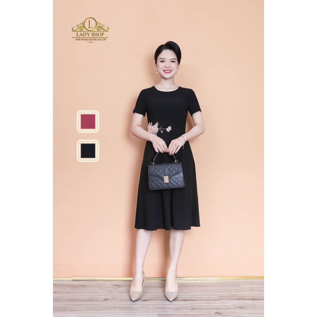 Ladyshop thời trang trung niên cao cấp Đầm ly ngực kết hoa eo TK953
