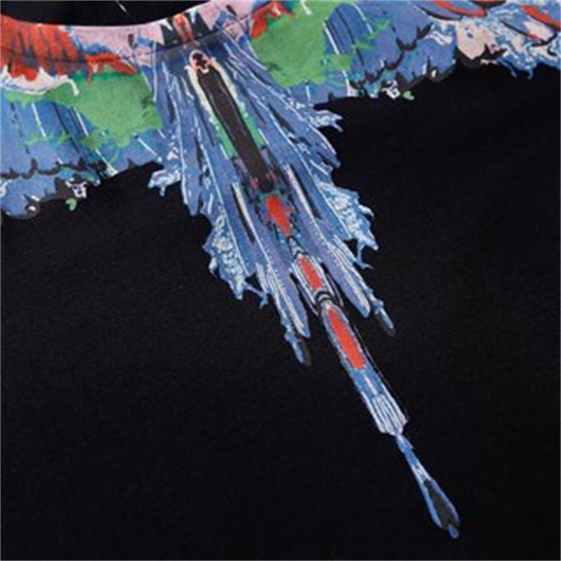 Áo Thun Cotton Ngắn Tay In Hình Đôi Cánh Màu Sắc Cổ Điển Thời Trang Unisex