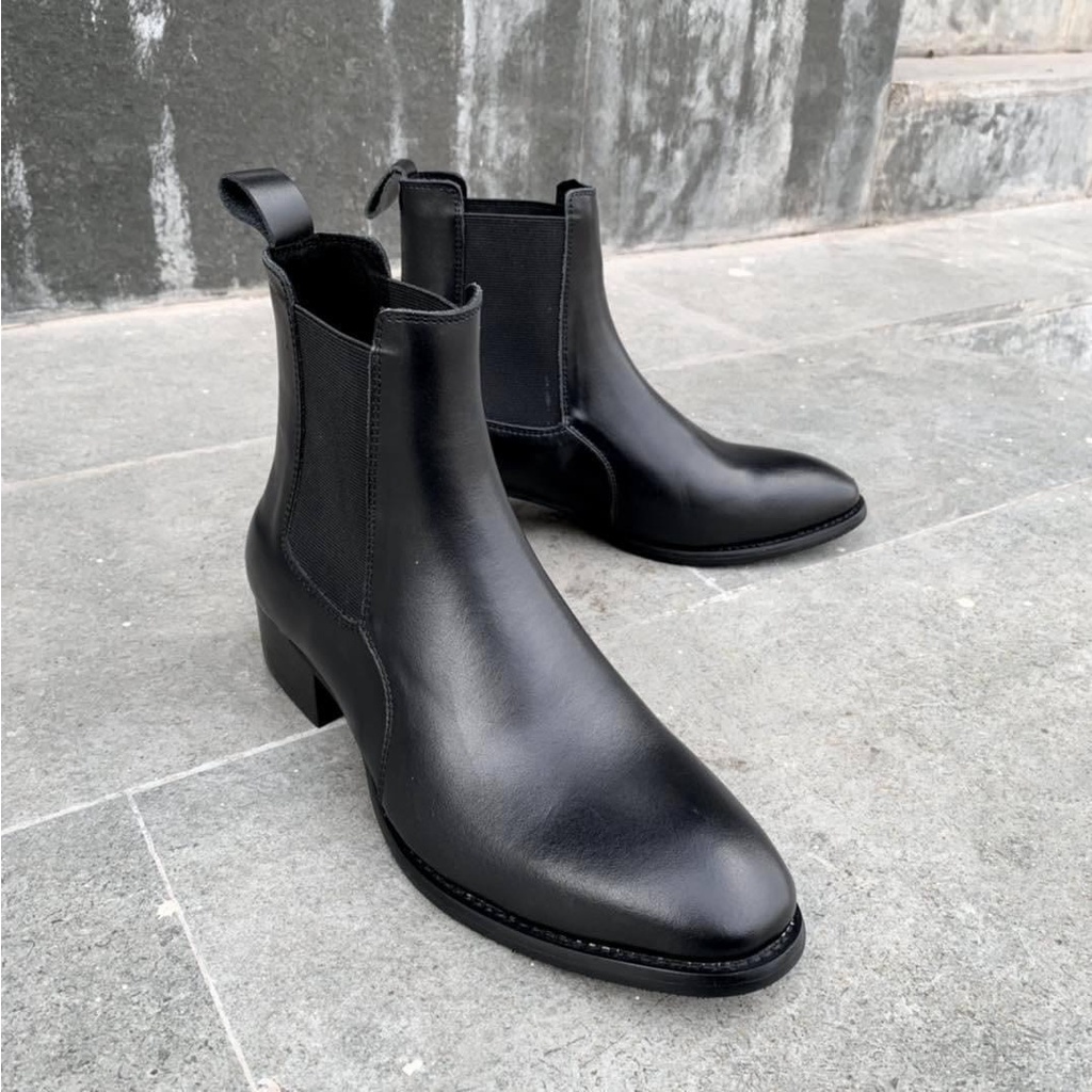 Giày boots nam thời trang tăng chiều cao, bốt nam chelsea da PU cao cấp chống nhăn hàng khâu đẹp